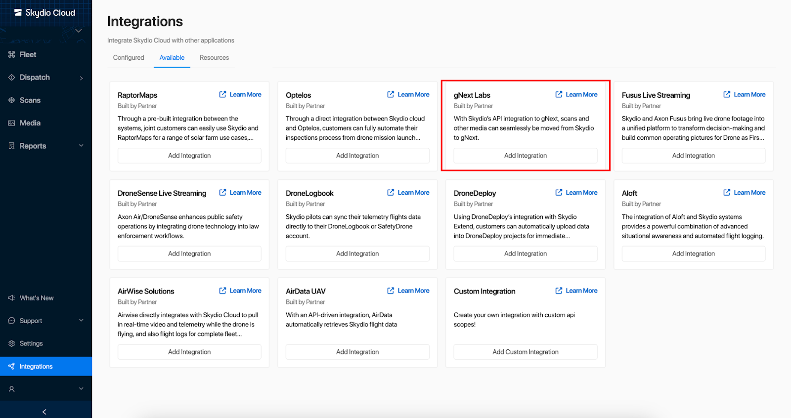 gNext labs integrations page.png