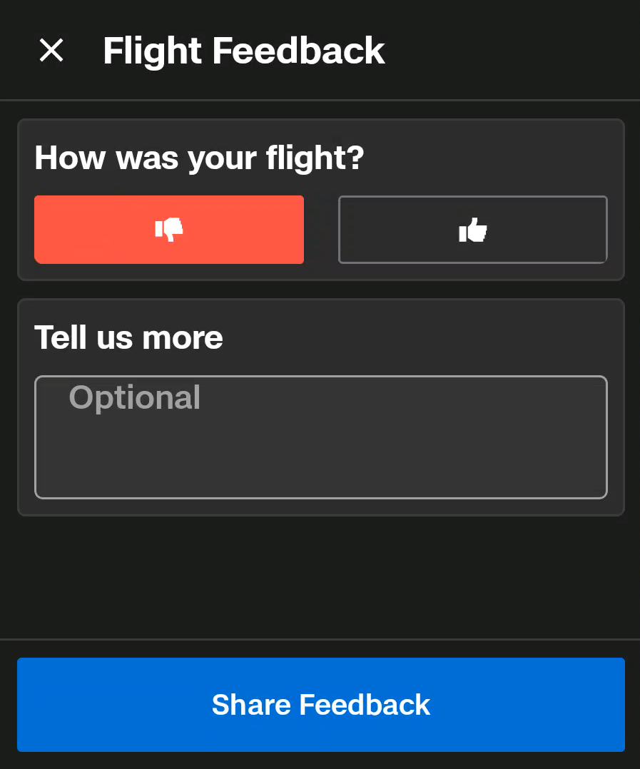 Screenshot of Feedback pop-up show to pilots on controller after landing