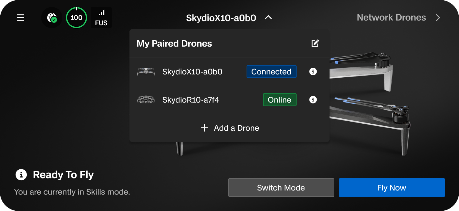Screenshot showing the drone selection menu on the Gate screen