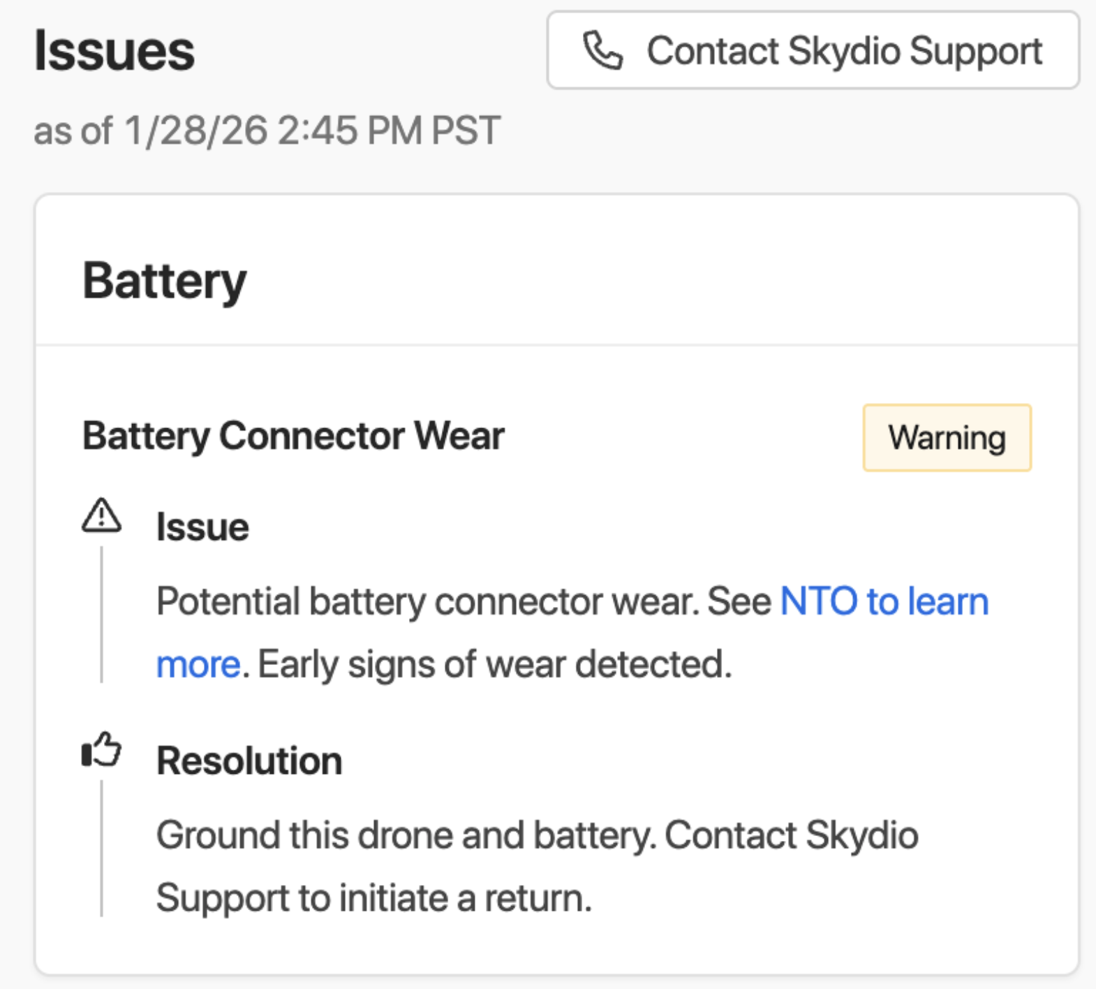 Skydio Cloud Battery Wear Alert
