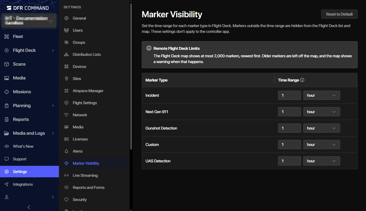 Marker Visibility settings in Remote Flight Deck
